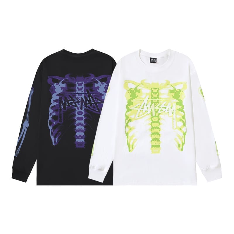 Stussy Skull X-Ray Print Long Sleeve T-Shirt for Men and Women