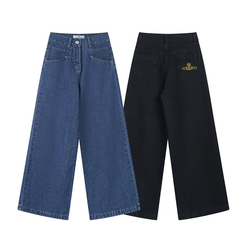 Vivienne Westwood Saturn Logo Embroidered Slimming High Waist Wide Leg Jeans for Women