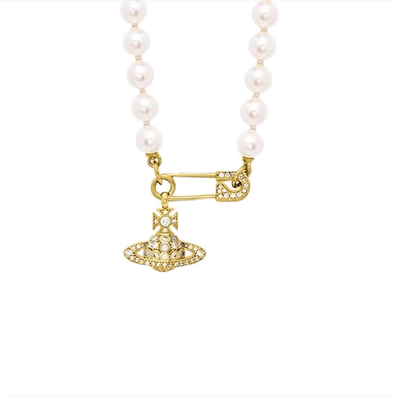 Vivienne Westwood Saturn Pin Pearl Necklace for Women Luxury Clavicle Chain