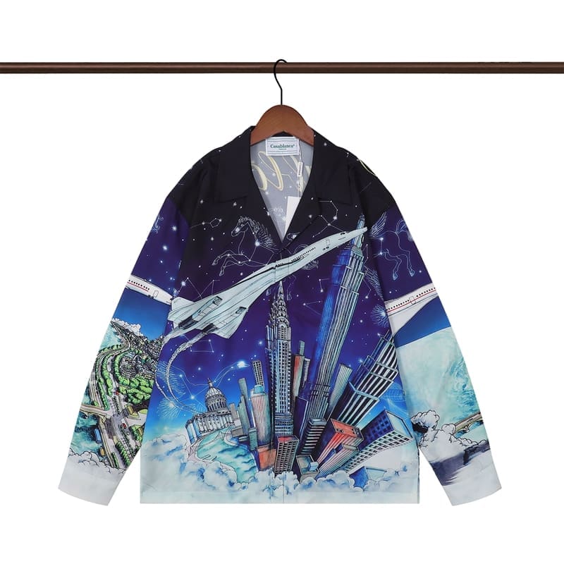 Casablanca Flower Shirt Spring and Autumn Vacation Beach Shirt for Men