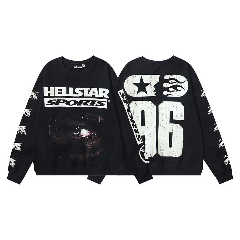 H*lst*r retro distressed hip hop letter logo printing loose cotton terry round neck sweater