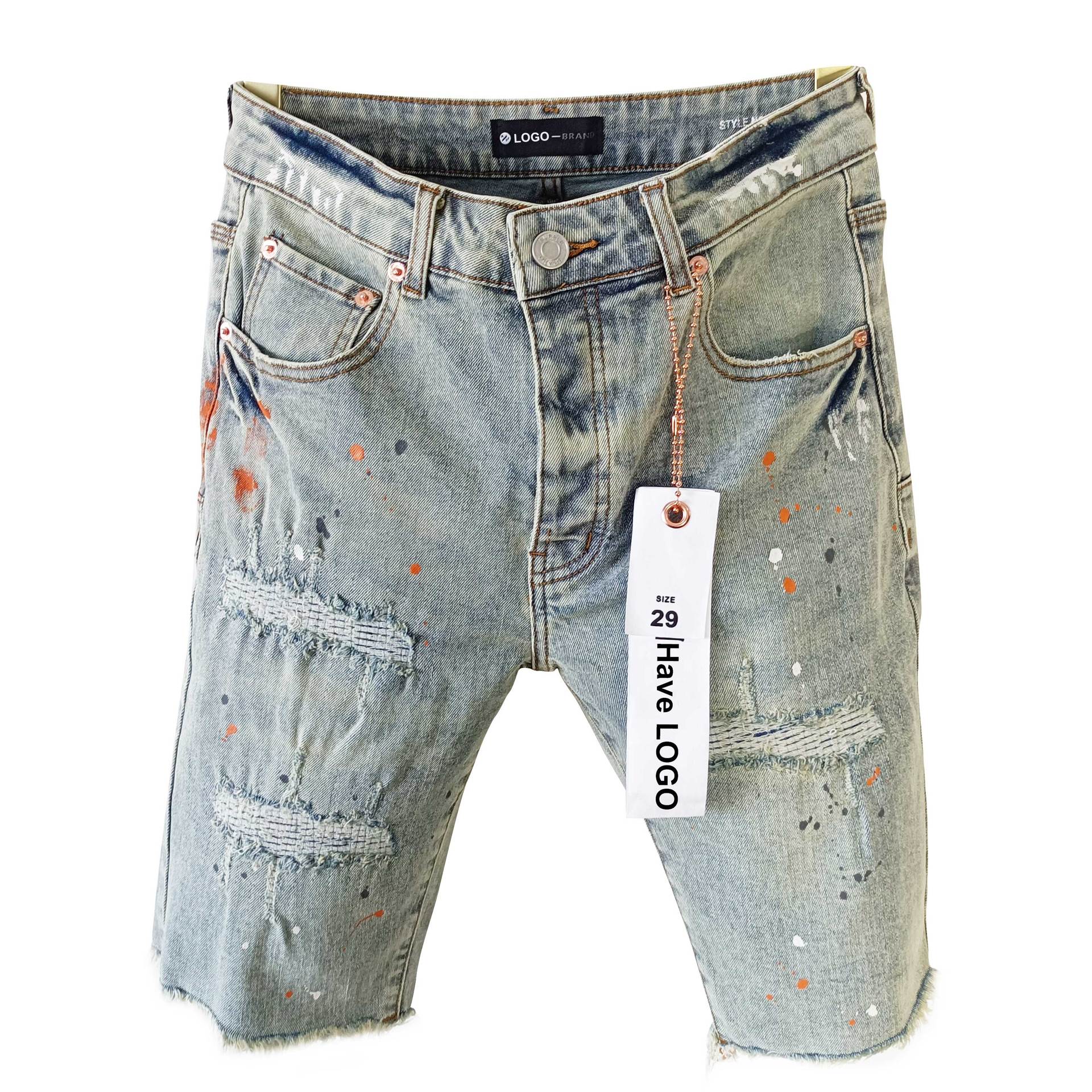 pu*re b*and ripped washed denim shorts american retro style for men