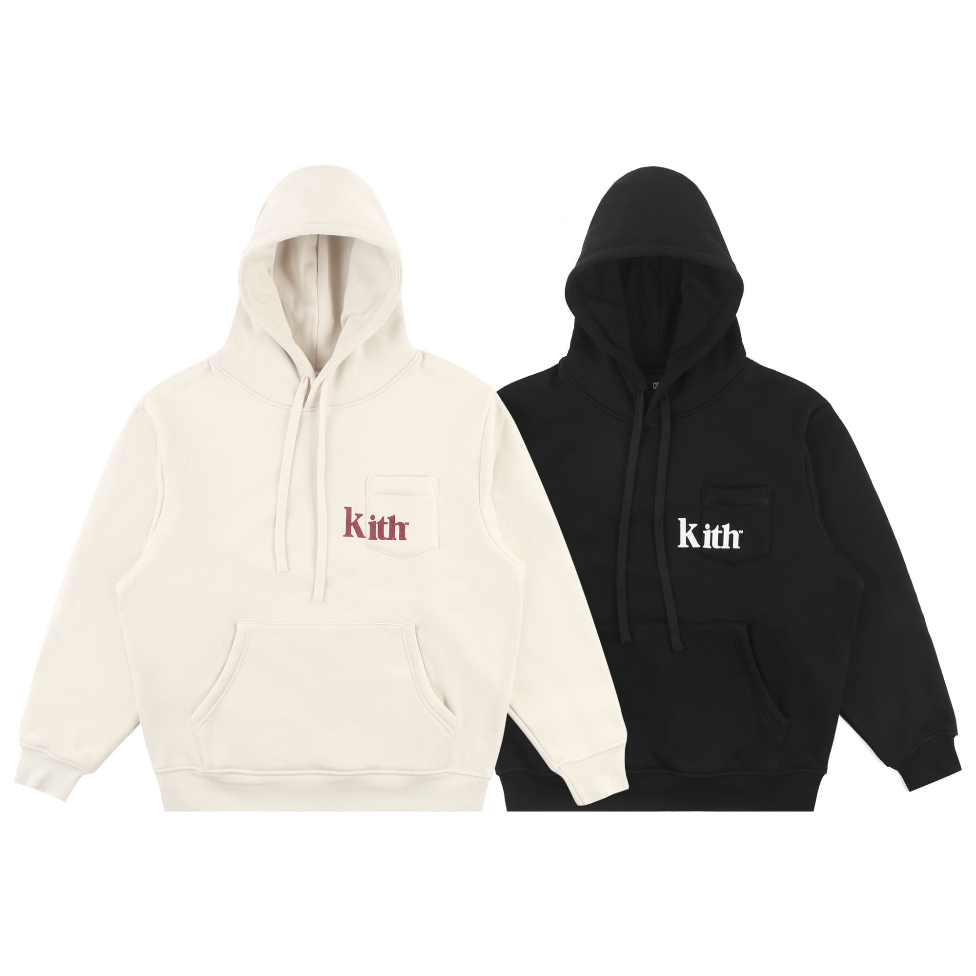 2024 Kith flocking logo multi-pocket hooded sweater men’s couple fleece-lined drop-shoulder sleeve loose pullover hoodie