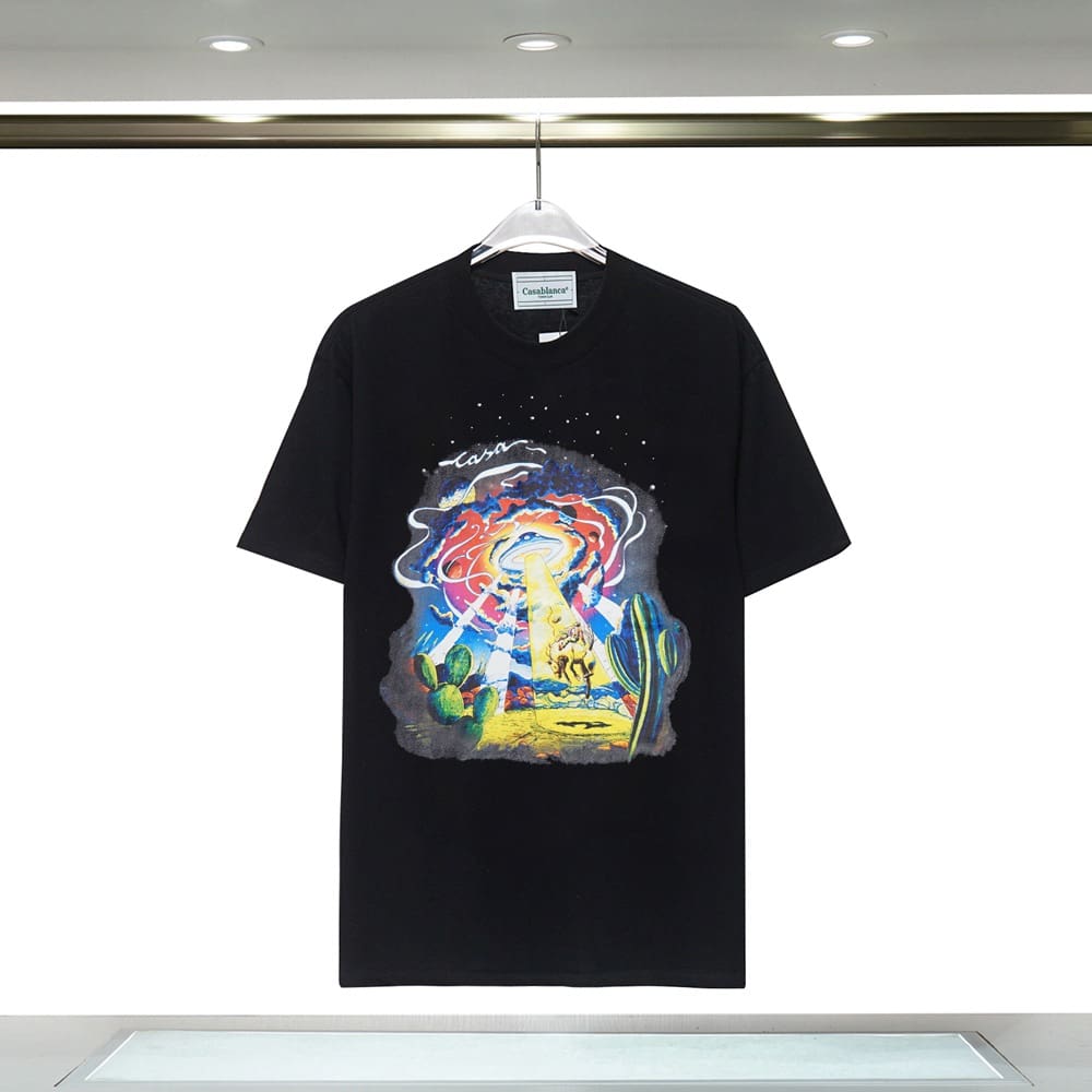 Casablanca 23ss Summer Short Sleeve T-Shirt Elbow-Sleeve Top for Men and Women