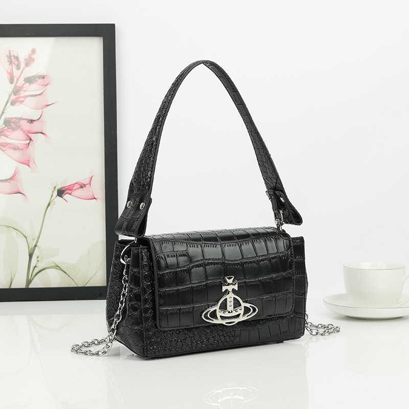 Vivienne Westwood Crocodile Pattern Small Square Bag Saturn Chain Shoulder Bag