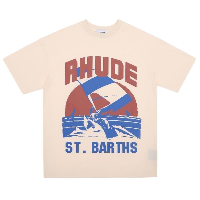 High Street Loose Oversized American Fashion Brand RHUDE Printed Short Sleeve T-Shirt for Couples