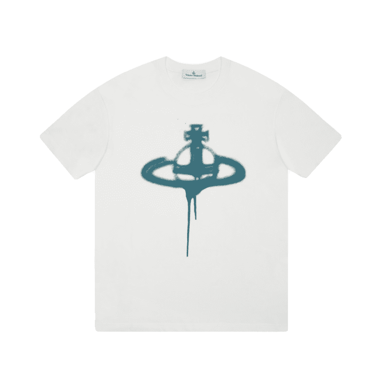 Vivienne Westwood Couple Print Embroidered Loose Cotton T-Shirt for Men and Women