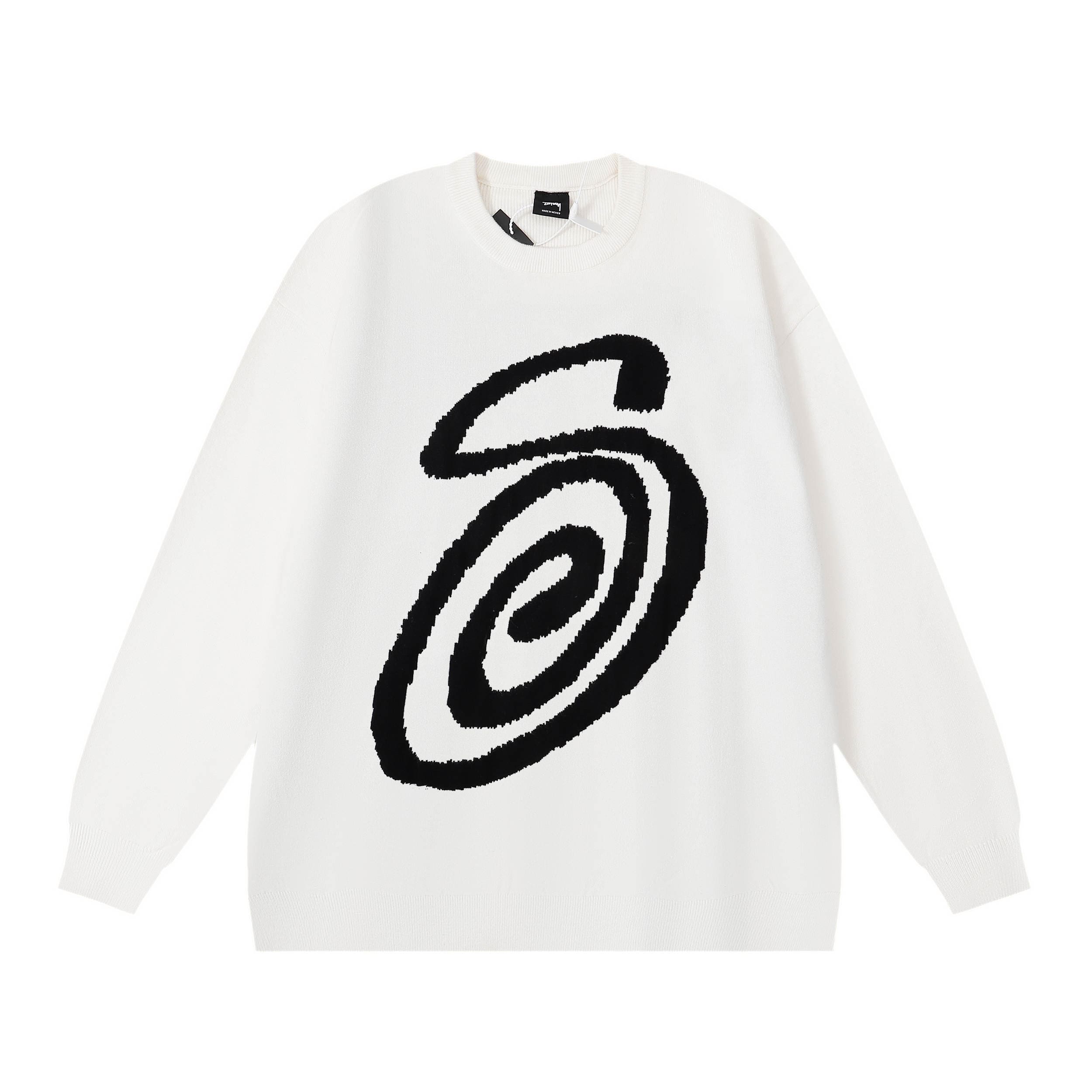 Stussy Logo Jacquard Round Neck Sweater for Men and Women