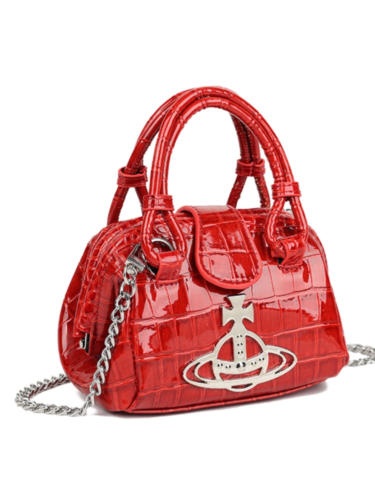 Vivienne Westwood Crocodile Pattern Red Chain Small Square Bag for Women