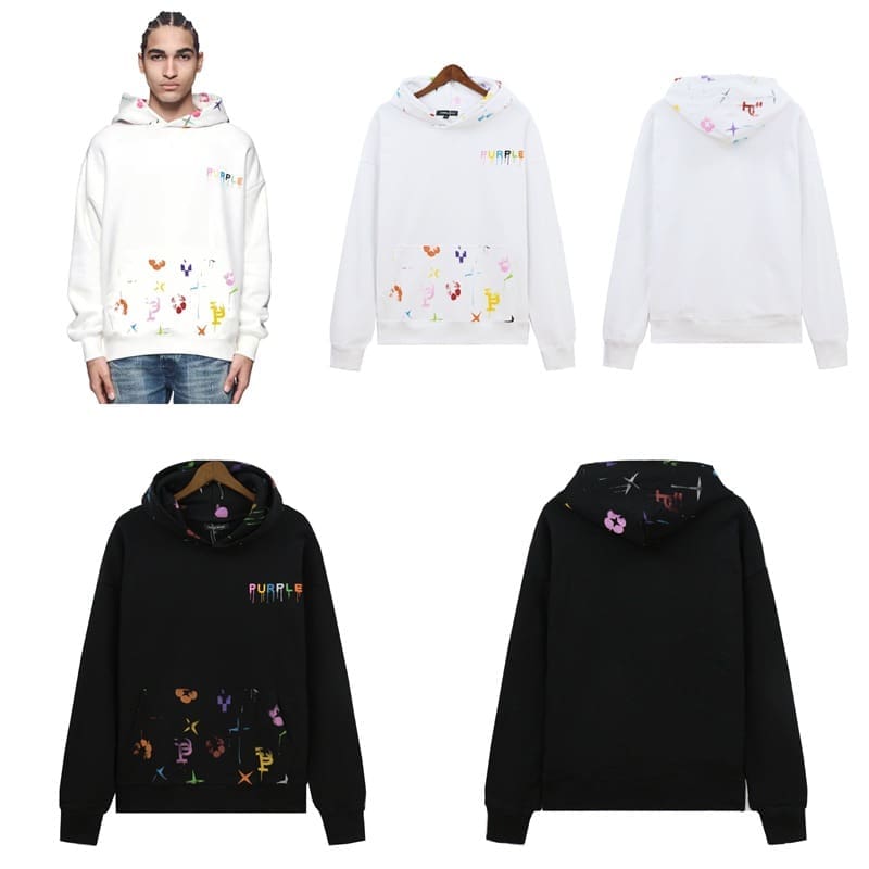 pu*re b*and splash-ink logo printed hooded sweater for men and women