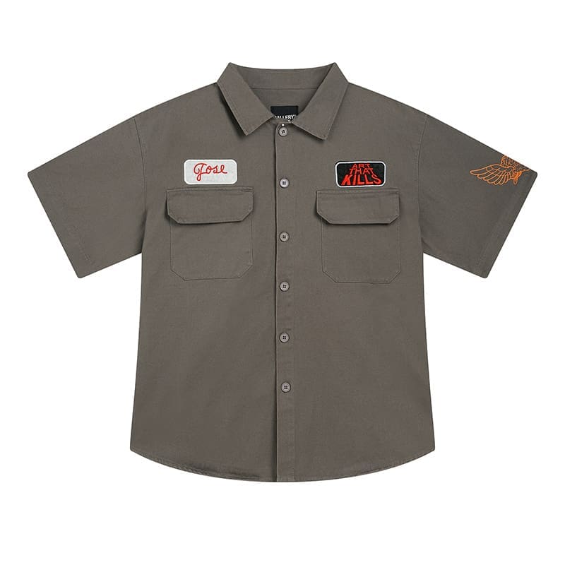 Gallery Dept Badge Embroidered Short Sleeve Workwear Shirt for Men