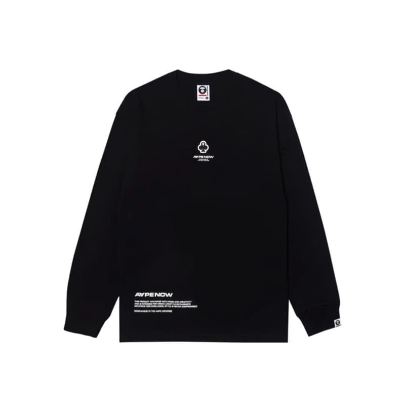 aape long-sleeved t-shirt ape F**e earth letters print men’s and women’s black white