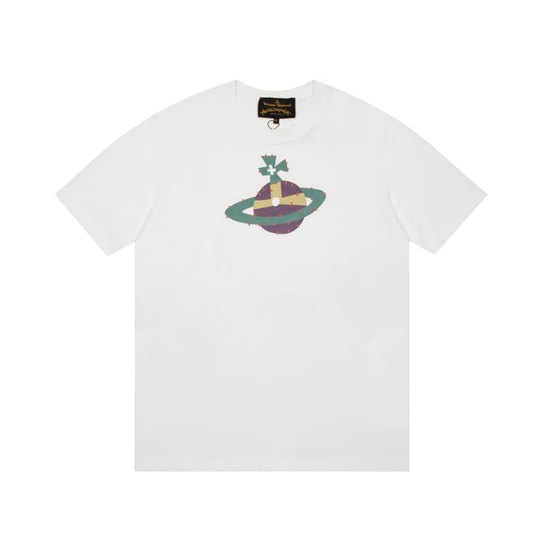 Vivienne Westwood Couple Print Embroidered Loose Cotton T-Shirt for Men and Women