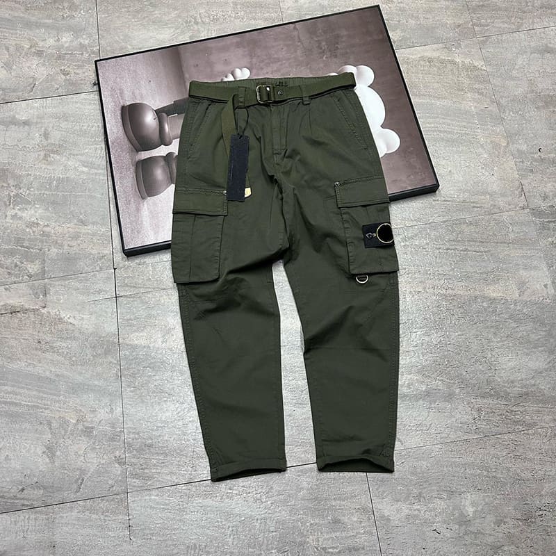 Stone Island Tapered Overalls with Three-Dimensional Pockets Washed Casual Pants