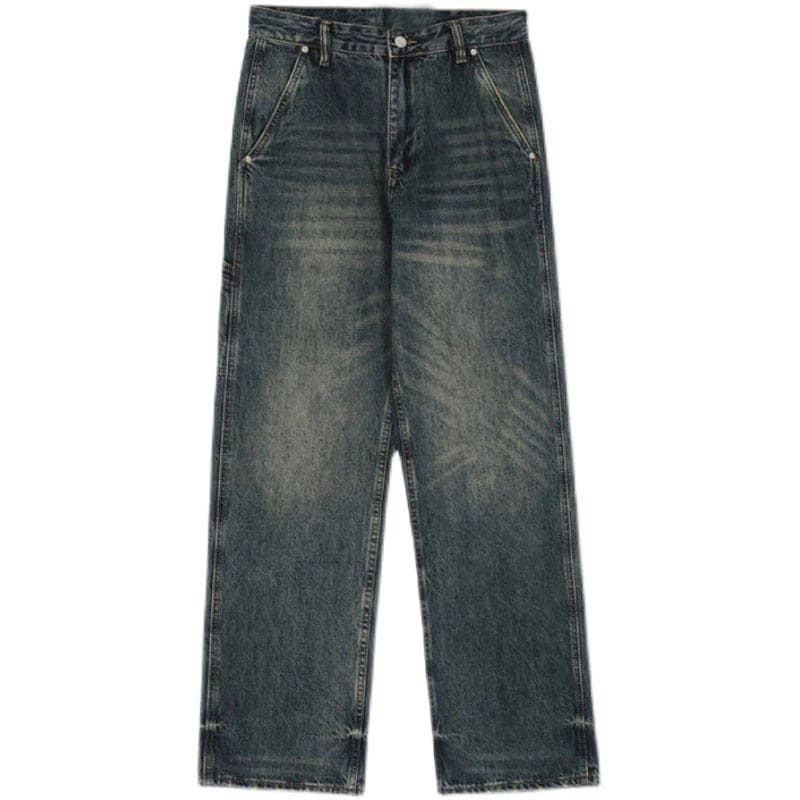 Vujade style washed distressed Vintage jeans wide leg men’s and women’s same American style loose vibe trousers