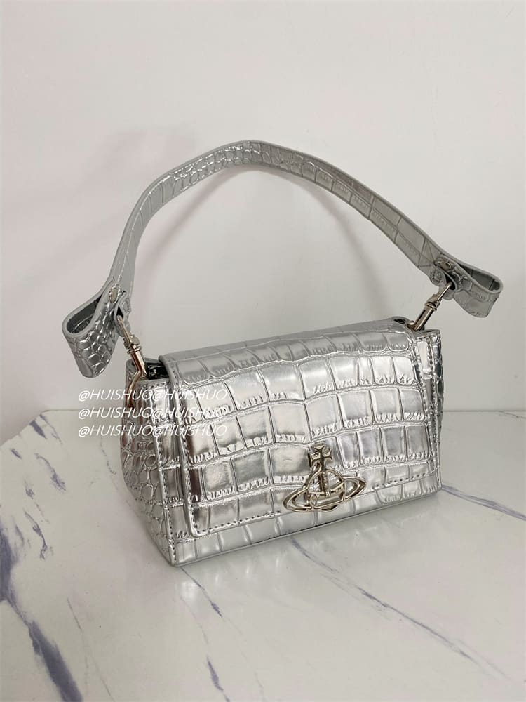 Vivienne Westwood Crocodile Pattern Baguette Shoulder Bag Saturn Chain Design