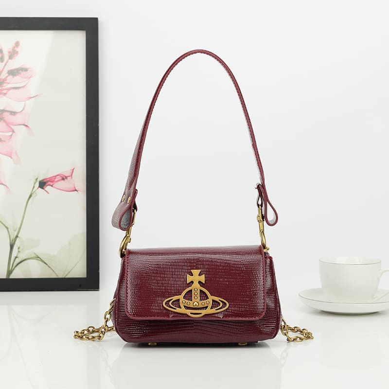 Vivienne Westwood Crocodile Pattern Small Square Bag Saturn Chain Shoulder Bag