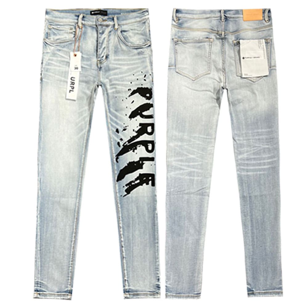 pu*re b*and slim stretch jeans with washed ink splash for men and women