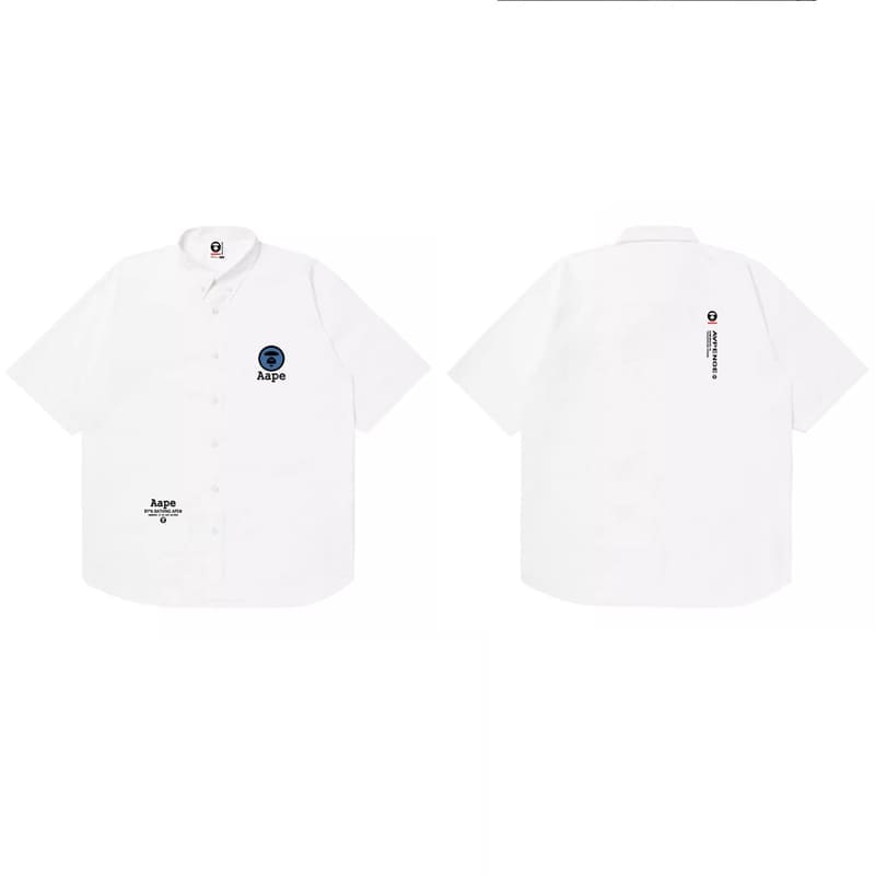 AAPE Loose Cotton Oxford Short Sleeve Shirt for Men and Women