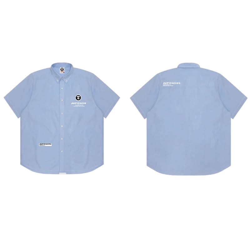 AAPE Loose Cotton Oxford Short Sleeve Shirt for Men and Women