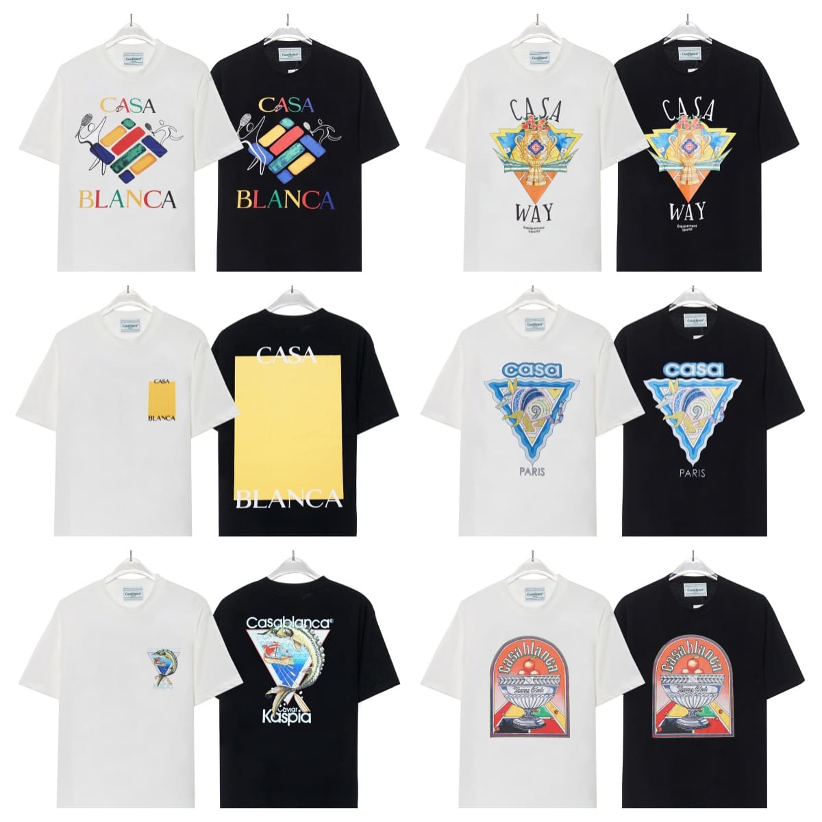 Casablanca Double Yarn Cotton Letter Print T-Shirt Trendy Style