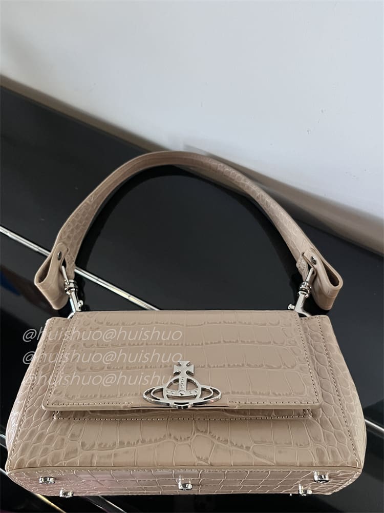 Vivienne Westwood Crocodile Pattern Baguette Shoulder Bag Saturn Chain Design