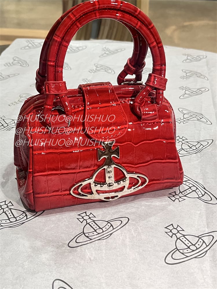 Vivienne Westwood Crocodile Pattern Baguette Shoulder Bag Saturn Chain Design