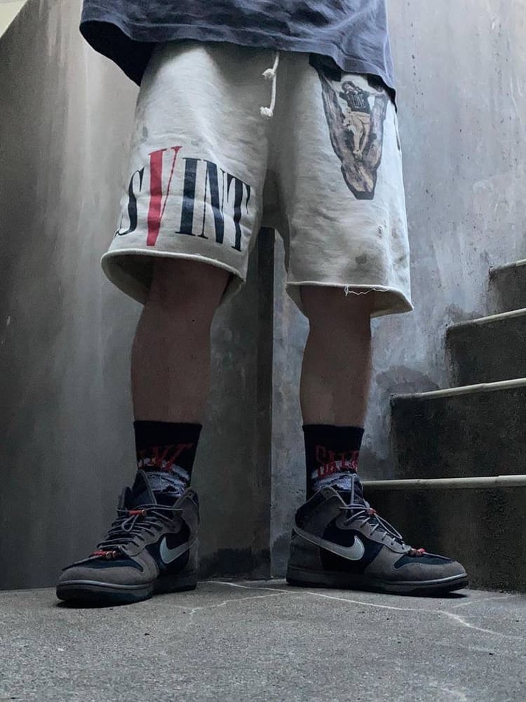 Saint Michael VLONE Graffiti Distressed Casual Fifth Pants for Men
