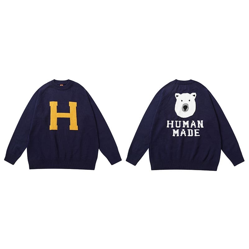 Hvm*n M*de cartoon jacquard sweater niche trendy round neck for couples