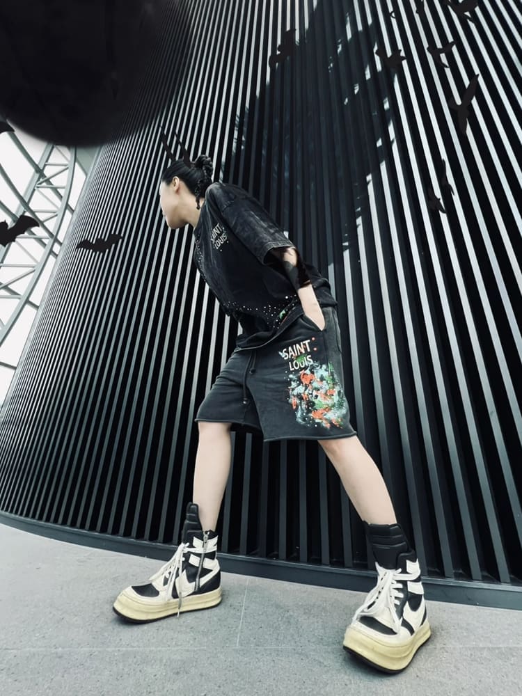 saint L**is hot drill snowflake washed fifth pants for men and women