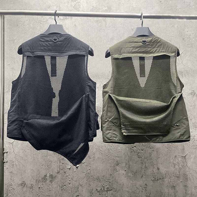 Stone Island V-Neck Multi-Pocket Workwear Vest Zipper Mesh Waistcoat