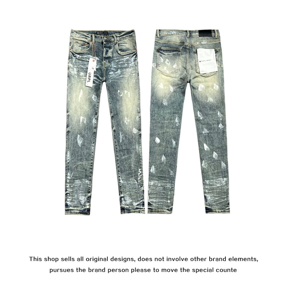 pu*re b*and slim stretch jeans with washed ink splash for men and women