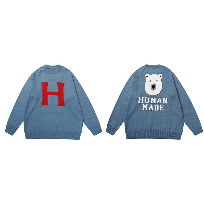 Hvm*n M*de cartoon jacquard sweater niche trendy round neck for couples