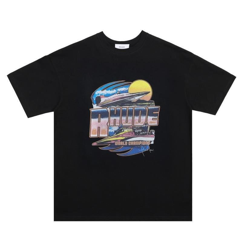 High Street Loose Oversized American Fashion Brand RHUDE Printed Short Sleeve T-Shirt for Couples