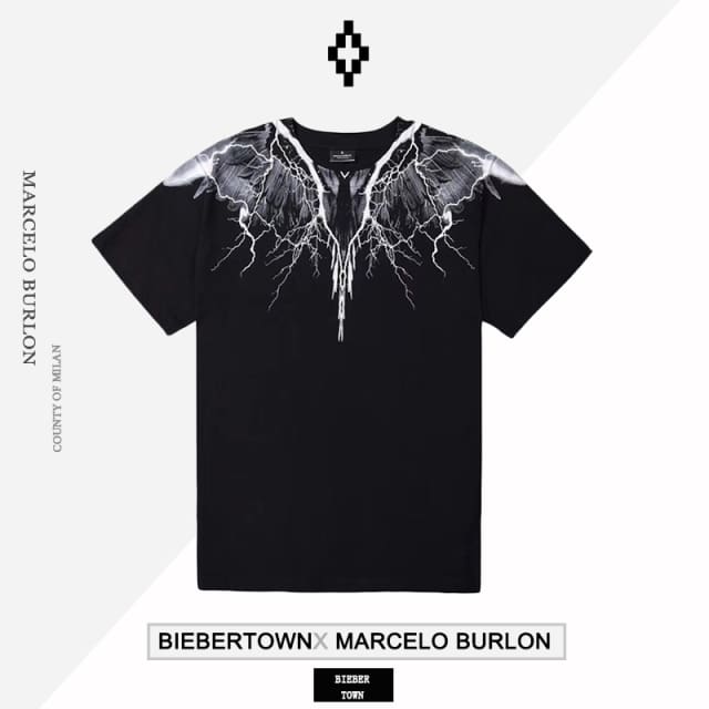 Marcelo Burlon MB red and white lightning wings short sleeve