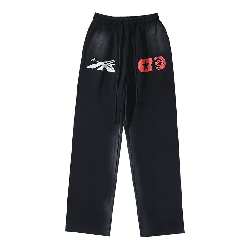 H*lst*r ins european and american high street fashion brand hell skull print loose sports and leisure washed and worn pure cotton straight trousers