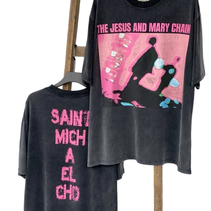 Saint Michael Abstract Character Vintage Washed Short Sleeve T-Shirt for Men