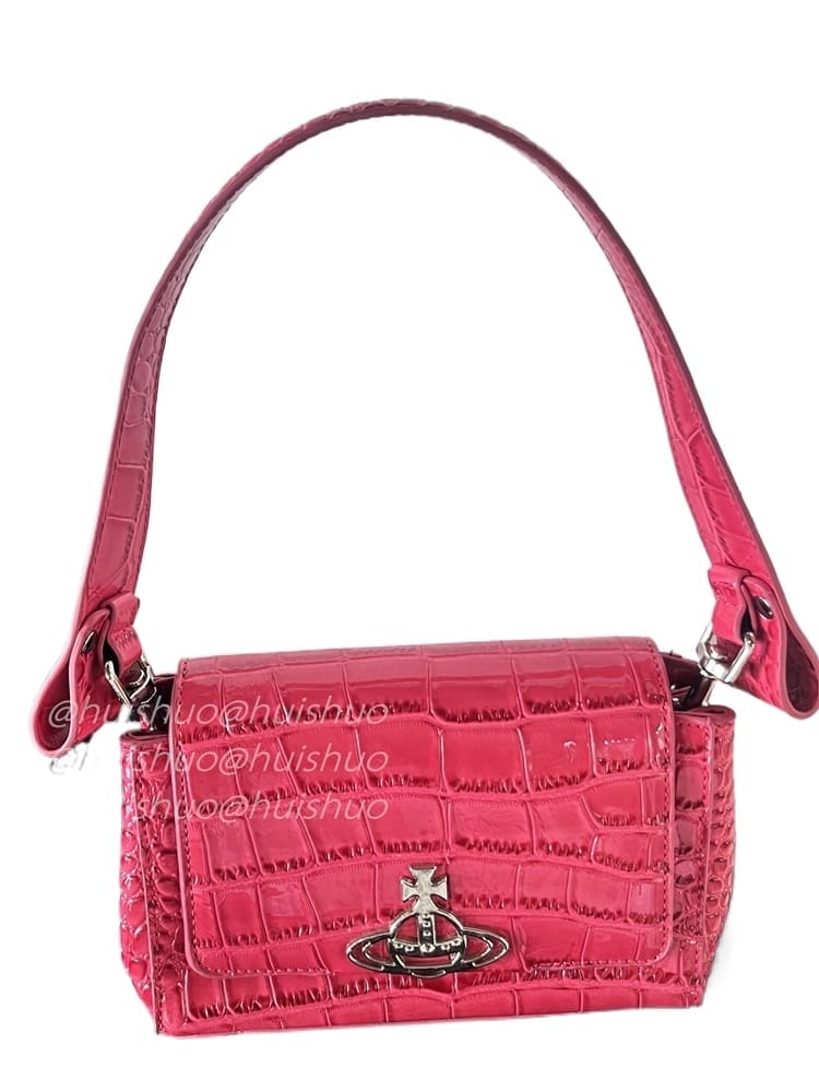 Vivienne Westwood Crocodile Pattern Baguette Shoulder Bag Saturn Chain Design