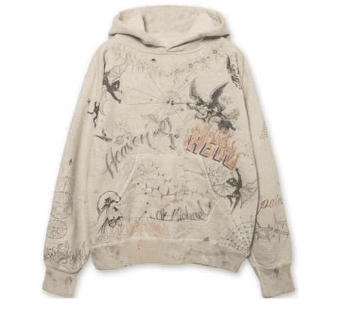 Saint Michael Angel Devil Hand-Painted Retro Velvet Hooded Sweatshirt for Men