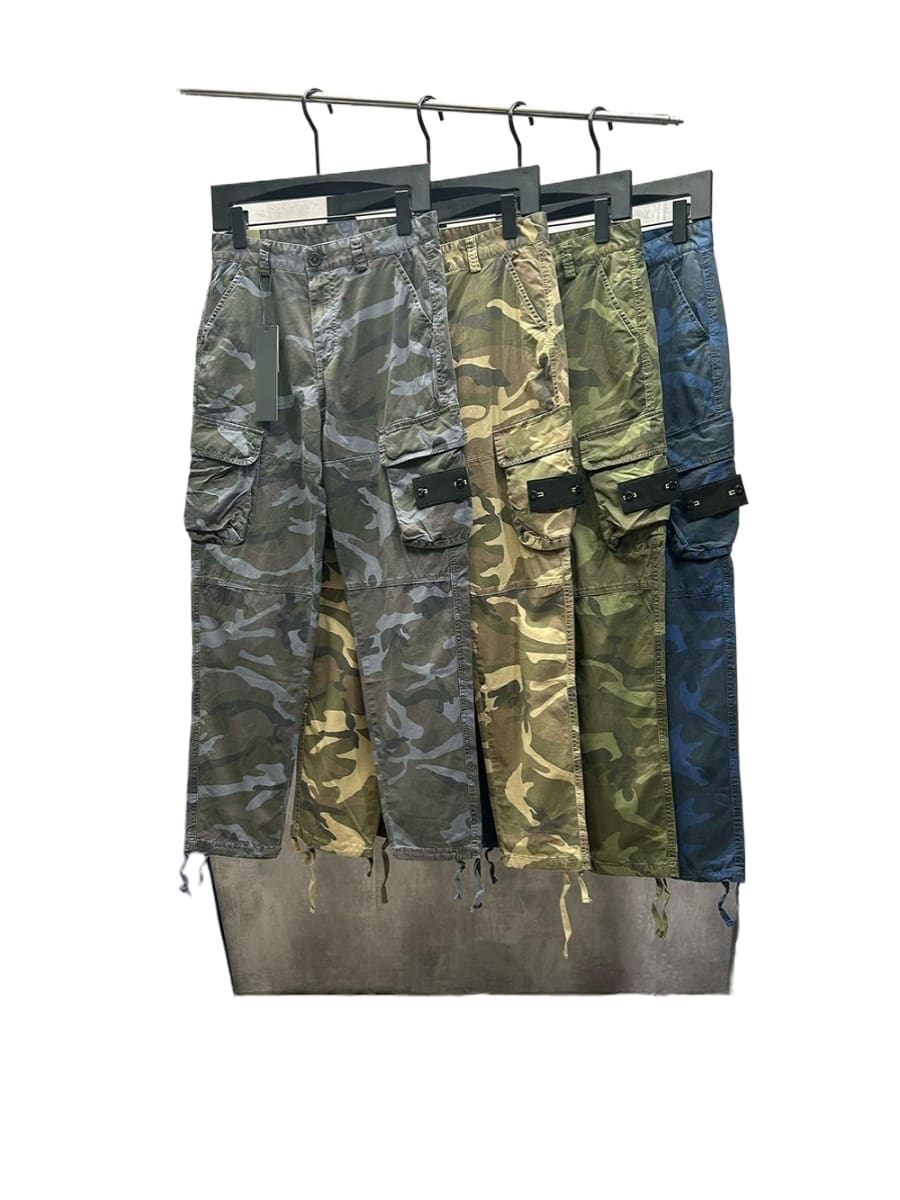 Stone Island Multi-Pocket Camouflage Cargo Pants Washed Straight Casual Trousers