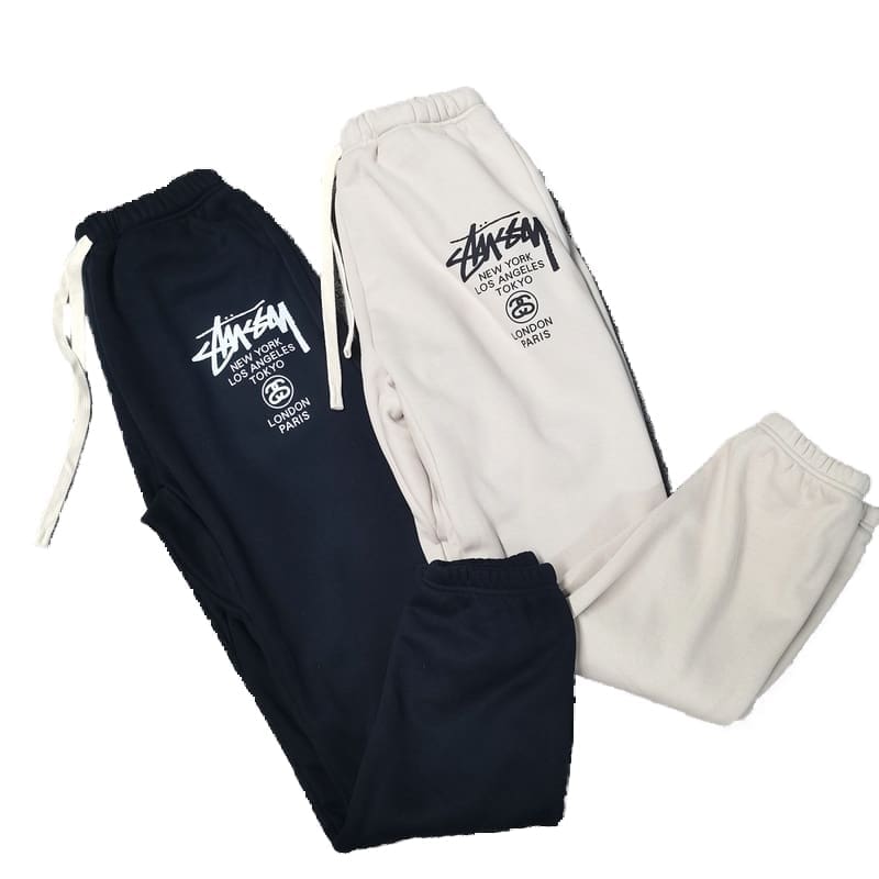 Stussy Sweatpants World Cruise High Street Fleece-Lined Loose Tapered Pants for Men and Women