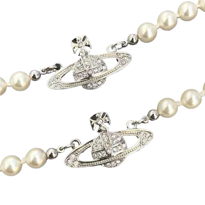 Vivienne Westwood Saturn Pearl Necklace Silver