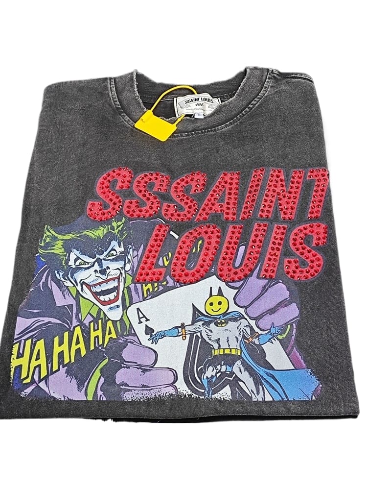 Saint Clown Rhinestone Vintage Washed Short Sleeve T-Shirt for Men and Women