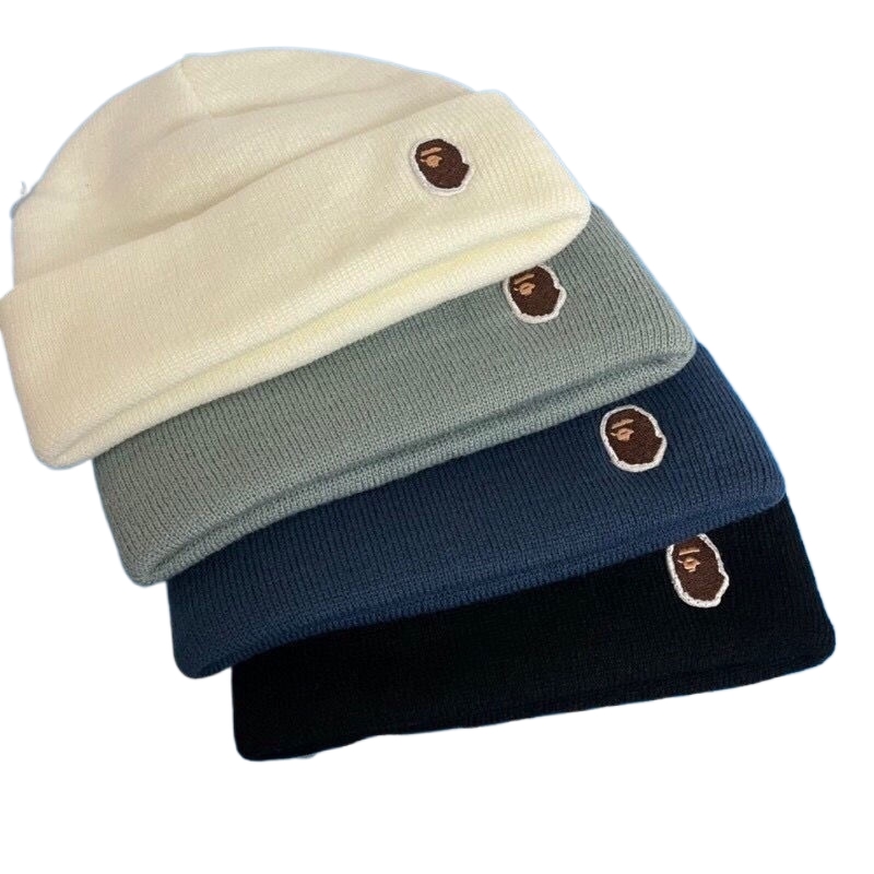 Split Japanese ape head woolen cap embroidery beanie hat tide autumn winter couple vintage knitted hat