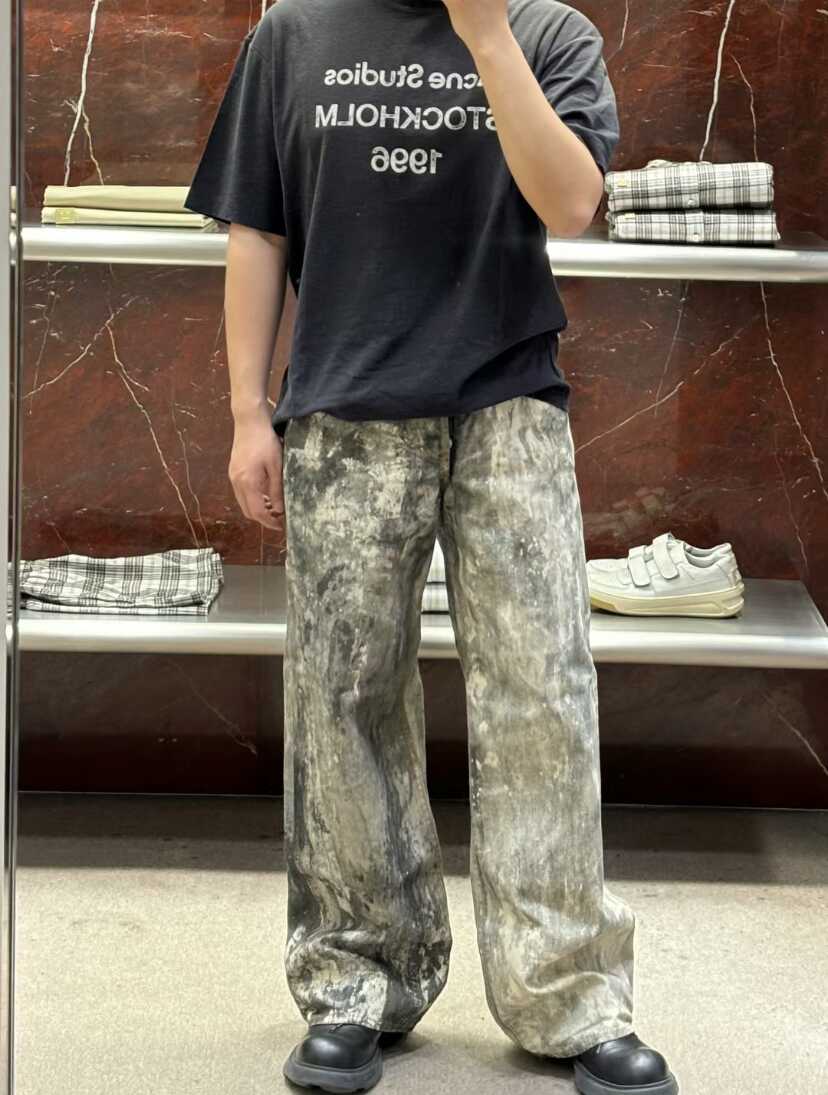 Acne splash-ink old mud dyed design sense American waste soil wind DirtyFit dirty pants American jeans fashion