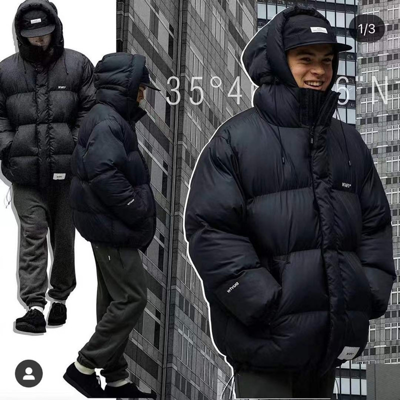 WTAPS mid-length down jacket Xishan Che Shawn Yue Japanese style white duck down thickened keep warm pure color hooded coat