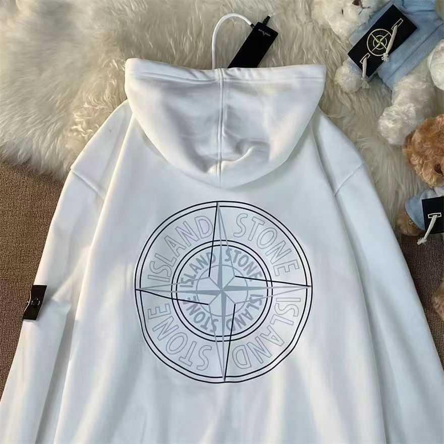 Stonelsland Stone Island autumn and winter men’s and women’s loose pure cotton embroidery badge compass hooded sweater printing