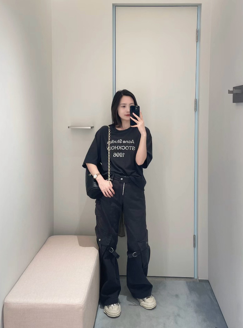 Functional Acne niche Net red multi-pocket cargo pants lace-up straight casual pants men’s and women’s washed pants