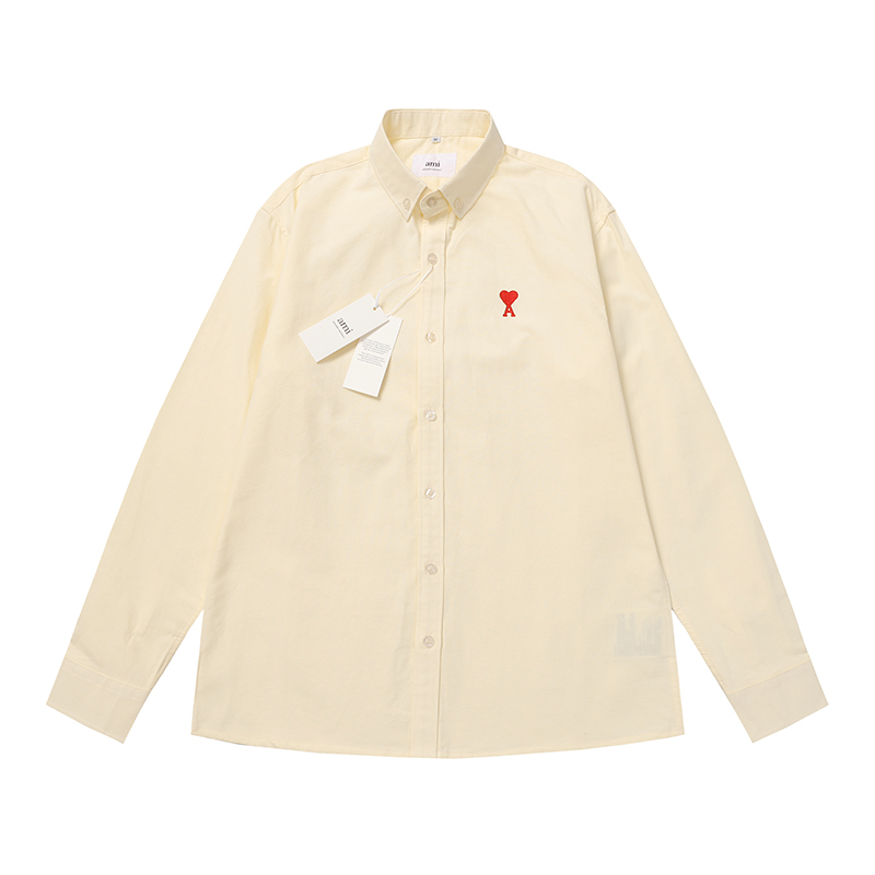 AMI paris Classic couple’s embroidered small love business casual minimalist long sleeve shirt men’s shirt women’s fashion