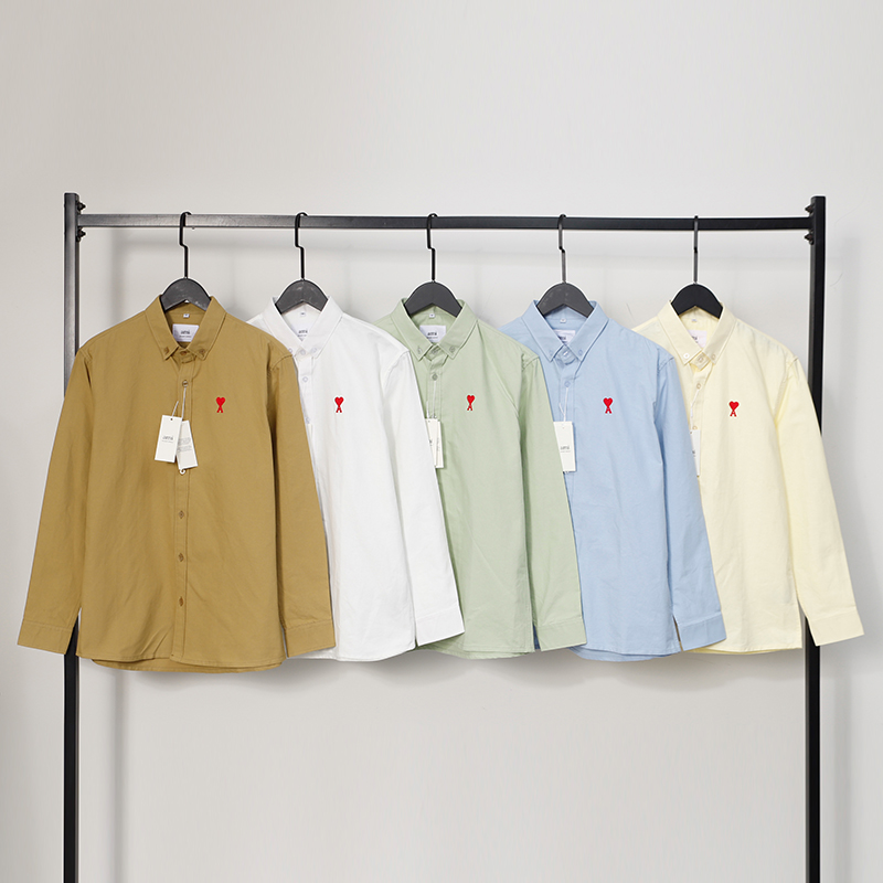 AMI paris Classic couple’s embroidered small love business casual minimalist long sleeve shirt men’s shirt women’s fashion